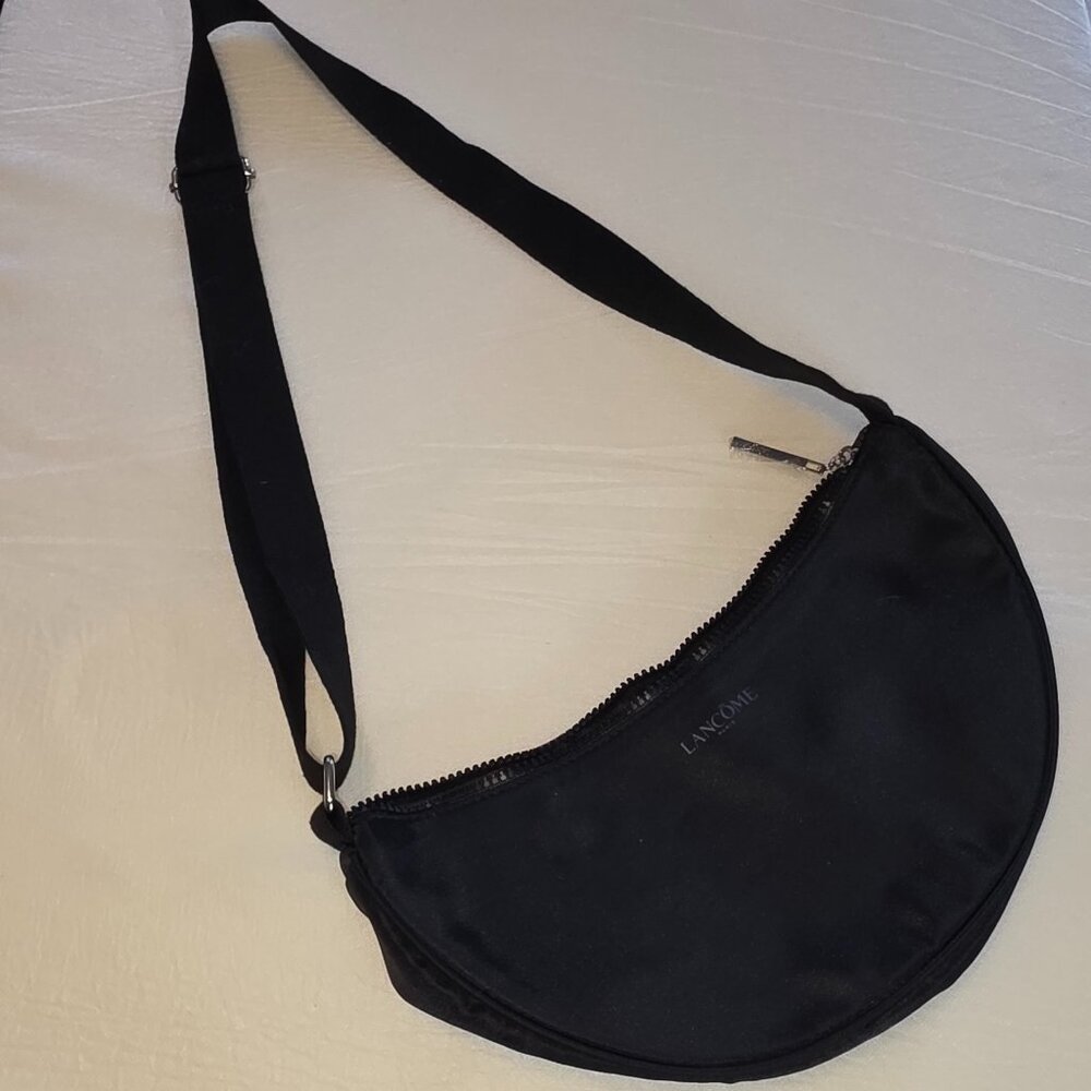 Lancome Nylon Crossbody Sling Bag Purse Adjustable Strap Black New